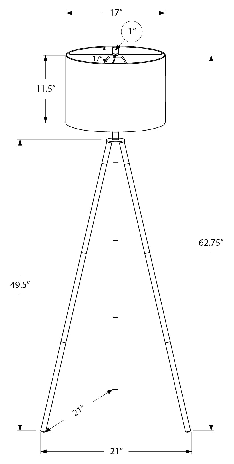 63"H BRASS TRIPOD FLOOR LAMP / IVORY C