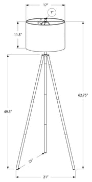  63"H  BRASS TRIPOD FLOOR LAMP / IVORY C