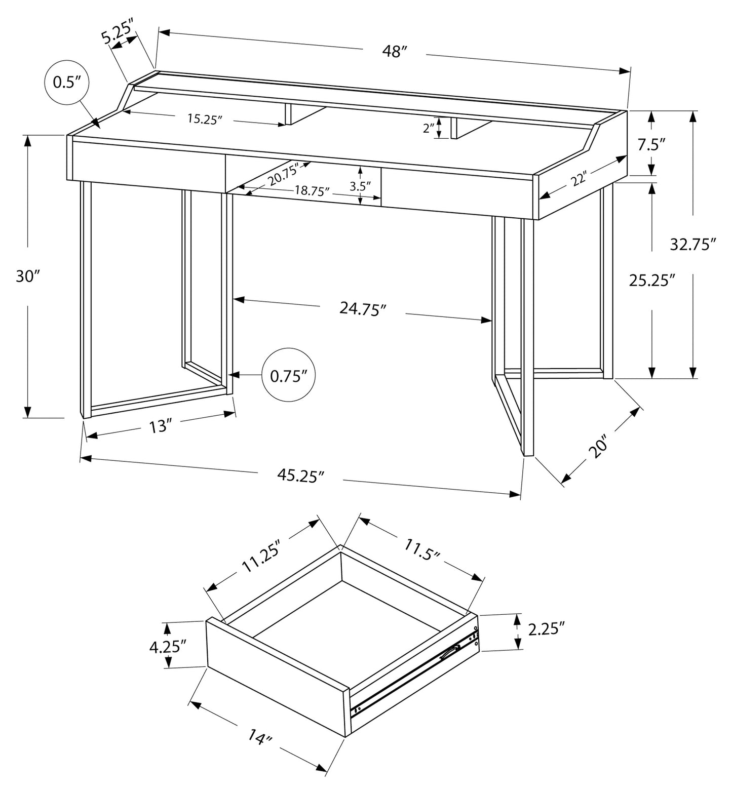 COMPUTER DESK - 48"L / WHITE / SILVER METAL