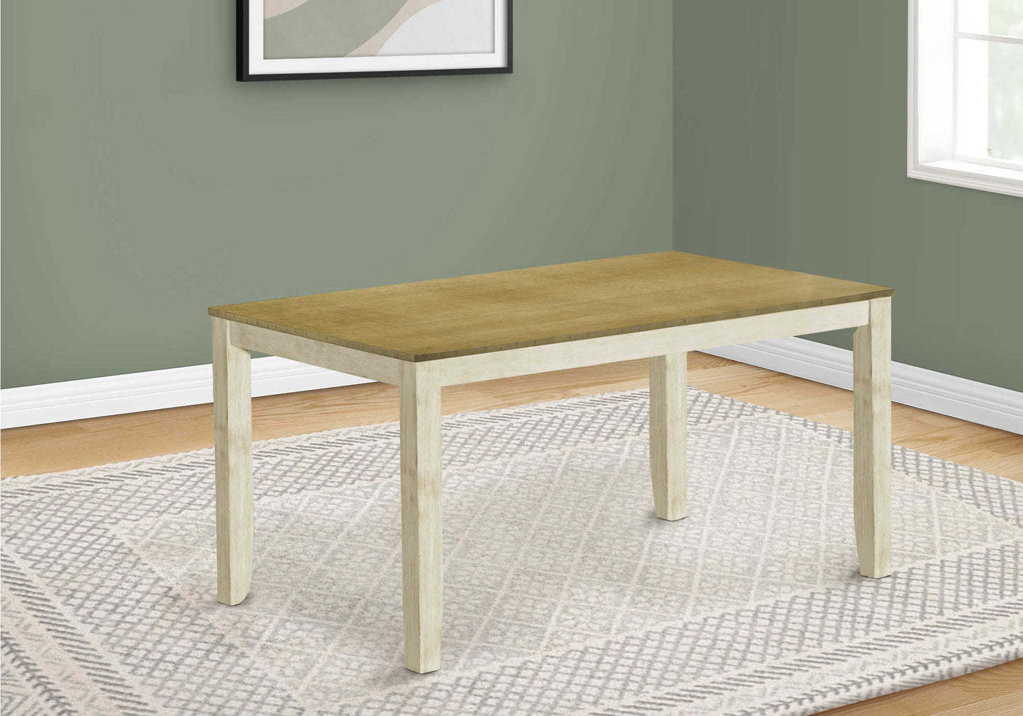 DINING TABLE - ANTIQUE WHITE/ LIGHT BROWN VENEER 36"X 60"