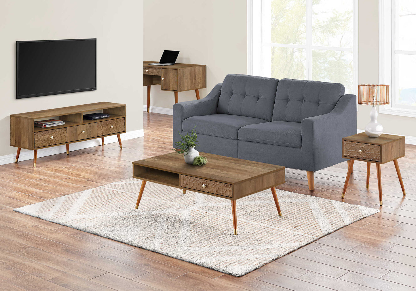 COFFEE TABLE - WALNUT MID-CENTURY WITH A DRAWER