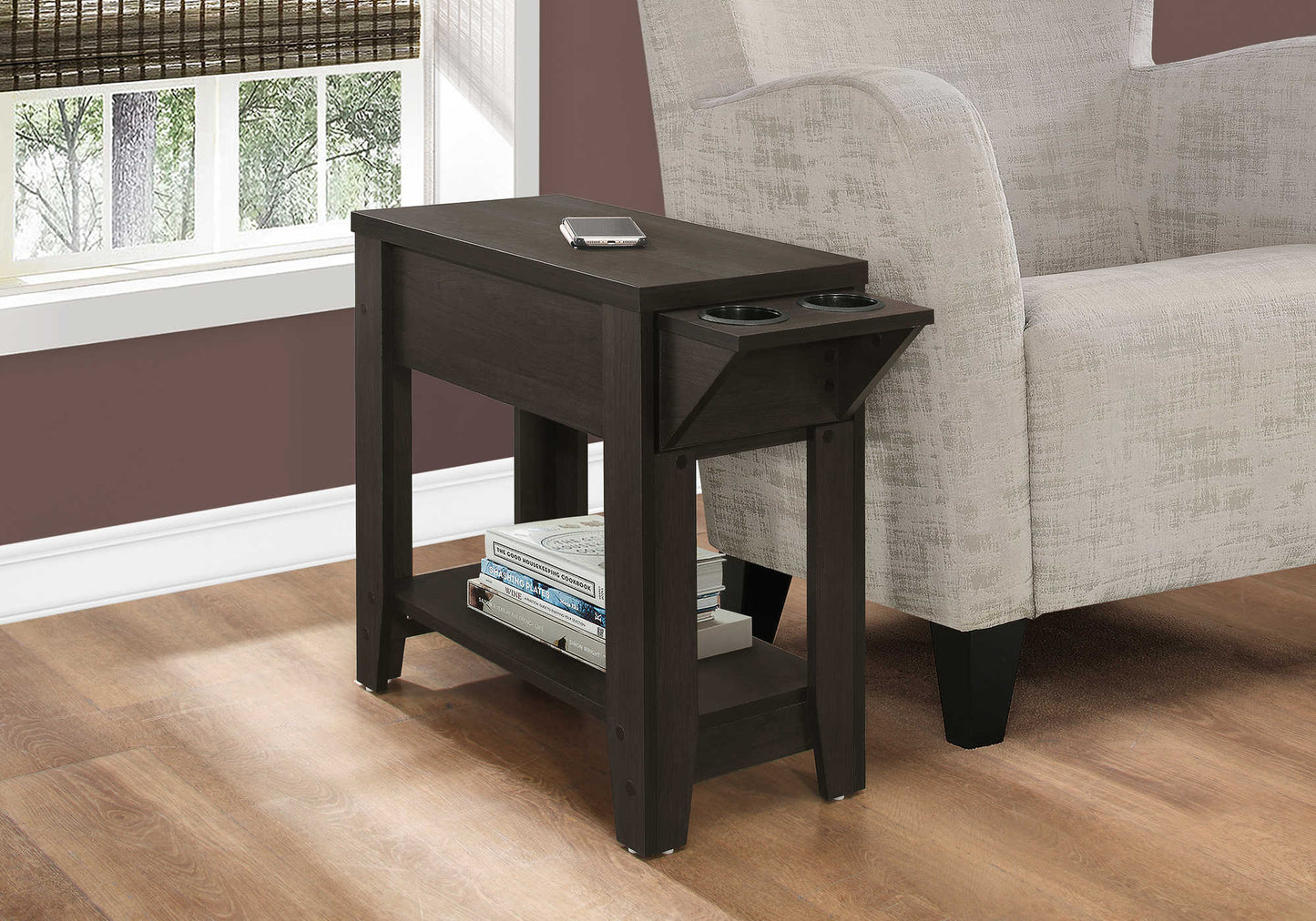 TABLE D'APPOINT - 23"H / ESPRESSO AVEC PORTE-VERRE 
