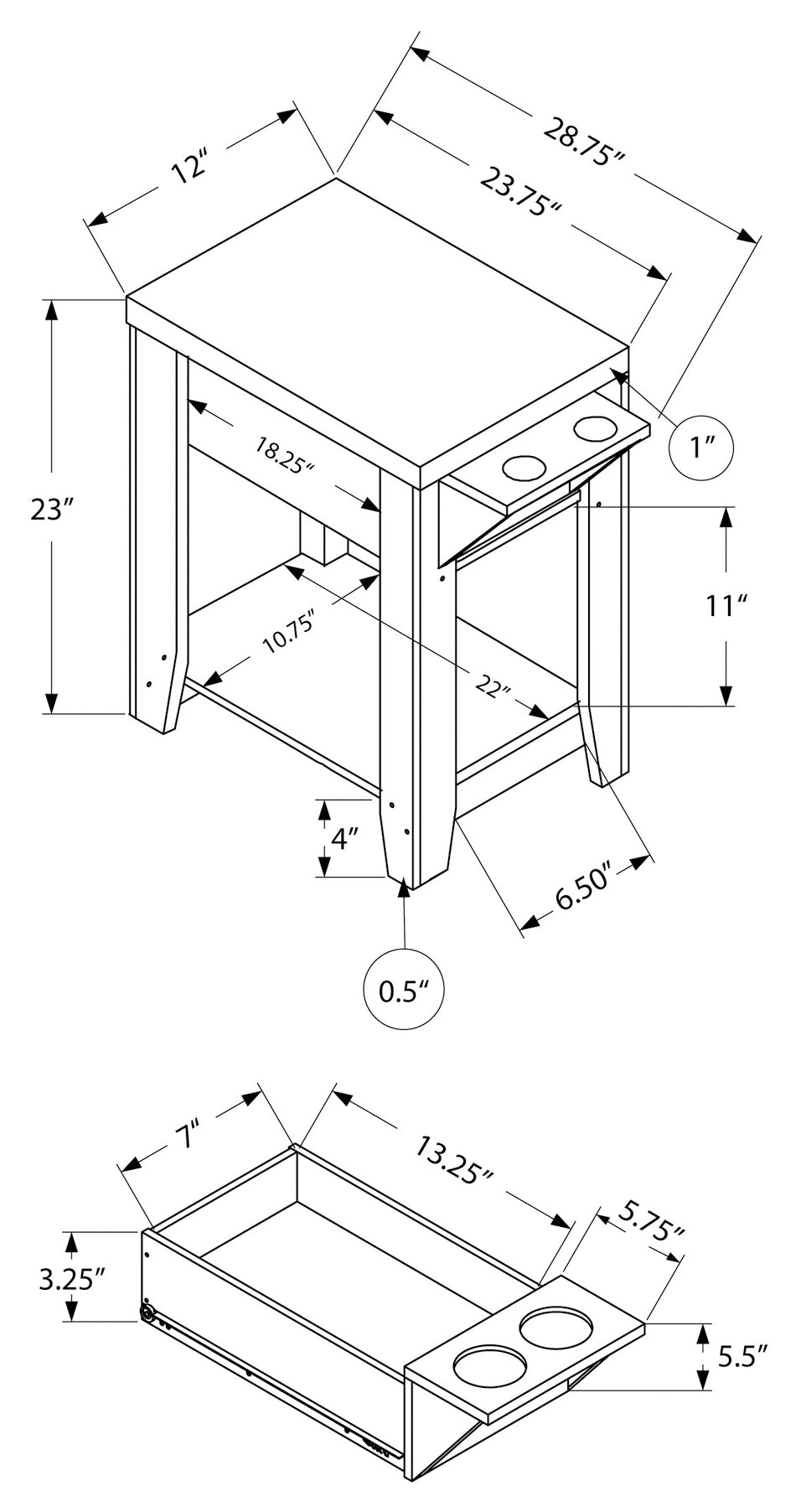 TABLE D'APPOINT - 23"H / ESPRESSO AVEC PORTE-VERRE 