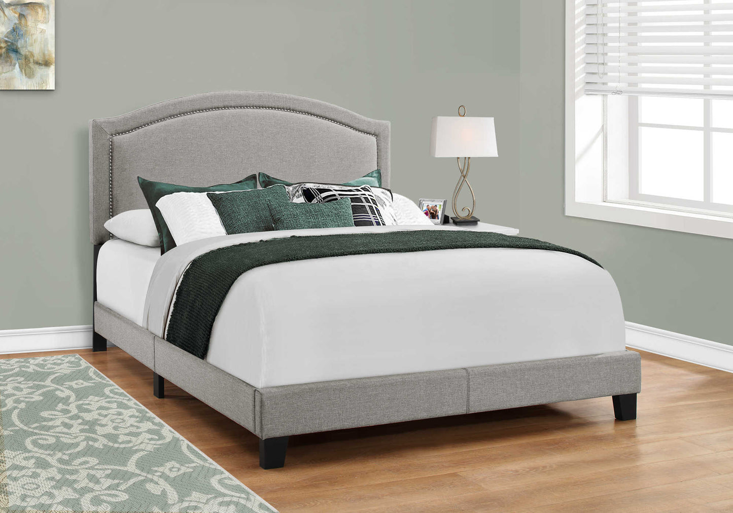 LIT - QUEEN SIZE / LIN GRIS AVEC BORDURE CHROMÉE