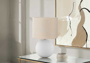 LIGHTING - 16"H CREAM CERAMIC TABLE LAMP / BEIGE SHADE