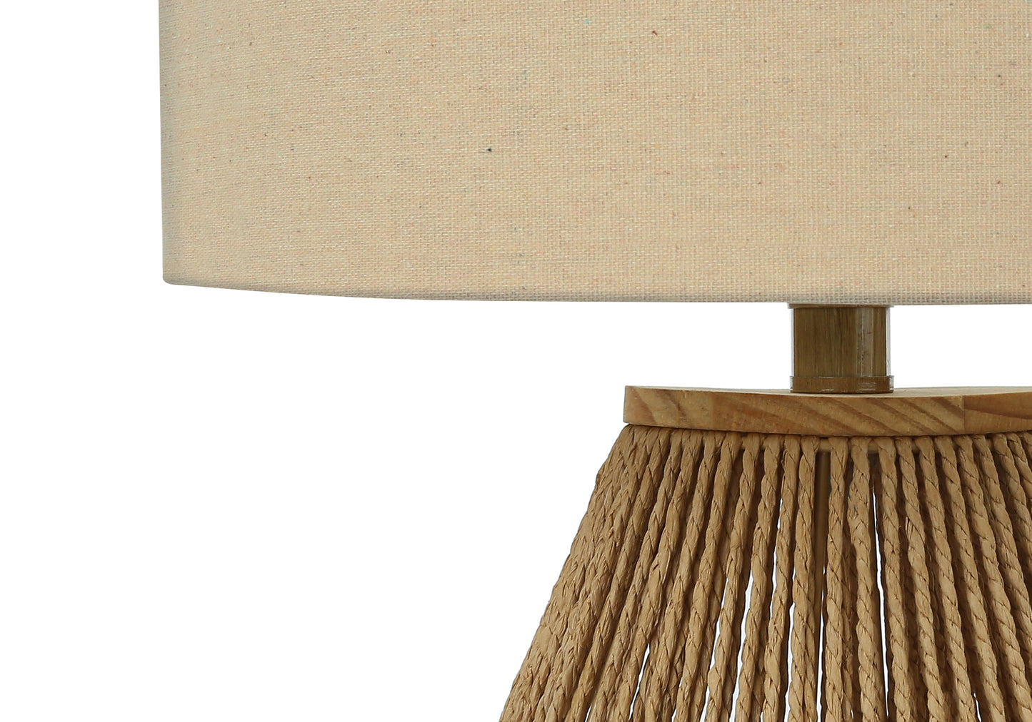 LIGHTING - 22"H BROWN ROPE TABLE LAMP / BEIGE SHADE  close up