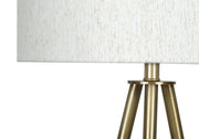 LIGHTING - 63"H  BRASS TRIPOD FLOOR LAMP / IVORY Close up