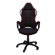 Red and Black Fabric Office Chair tilt-and-lock and height adjustment controls